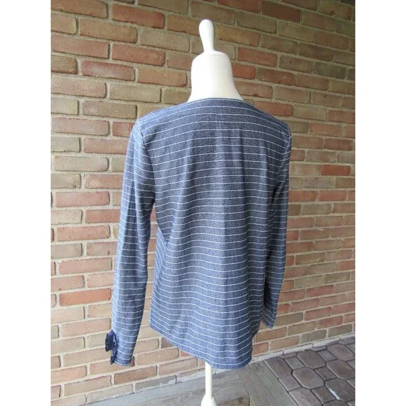 Talbots Striped Knit Top Criss Cross Detail Women's Medium Casual Ruffle Cuff - Picture 7 of 13